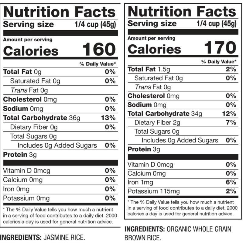 calories and macros white rice vs brown