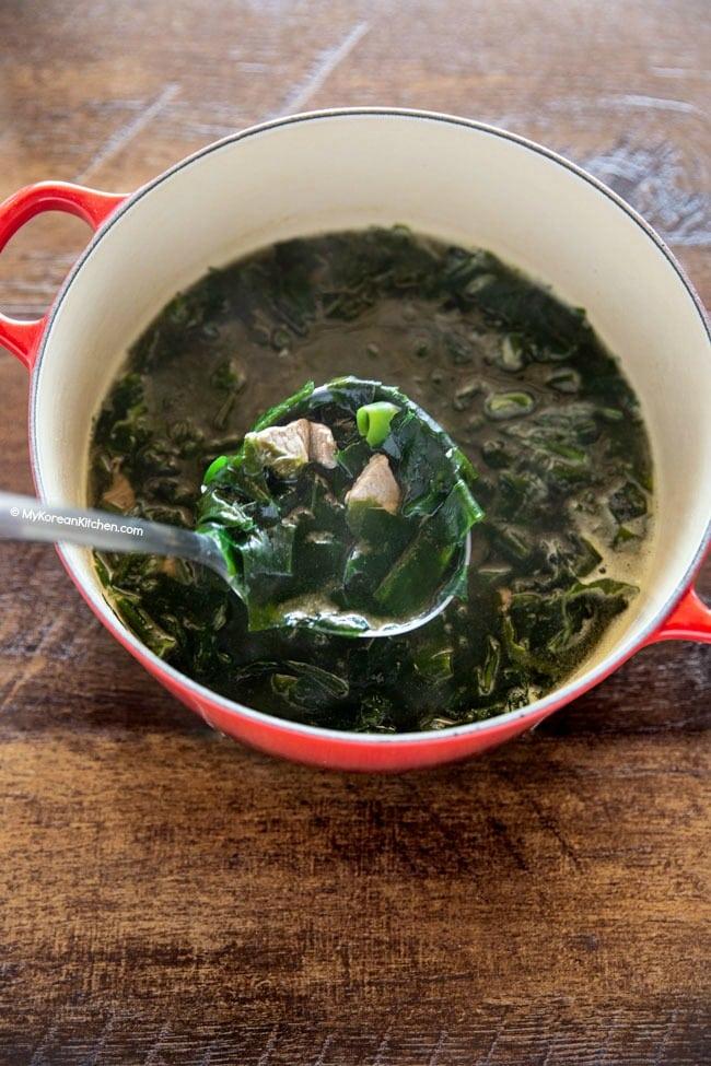 Seaweed soup in a pot